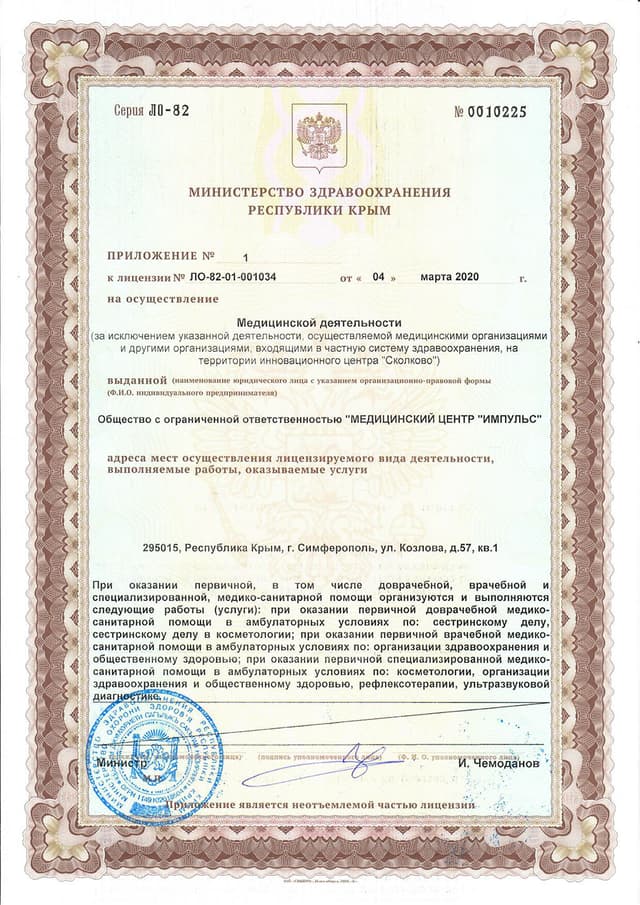 Приложение № 1 — перечень разрешённых видов деятельности, включая косметологию